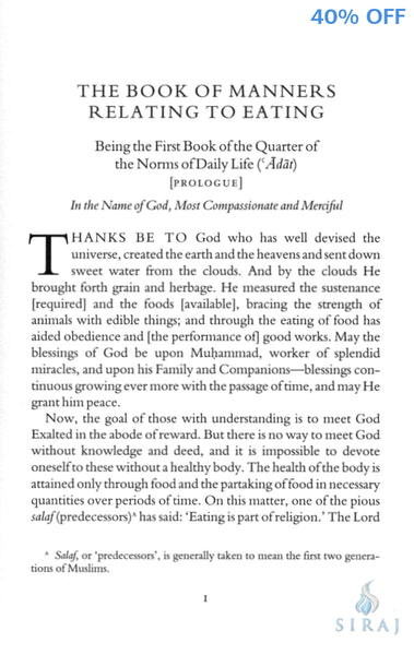 Al Ghazali On The Manners Relating To Eating - Islamic Books - Fons Vitae