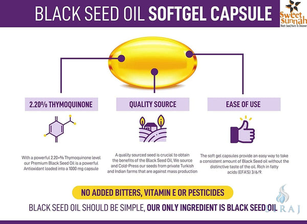 Black Seed Oil - 60 Softgel Capsules 1000mg - Black Seed Oil - Sweet Sunnah