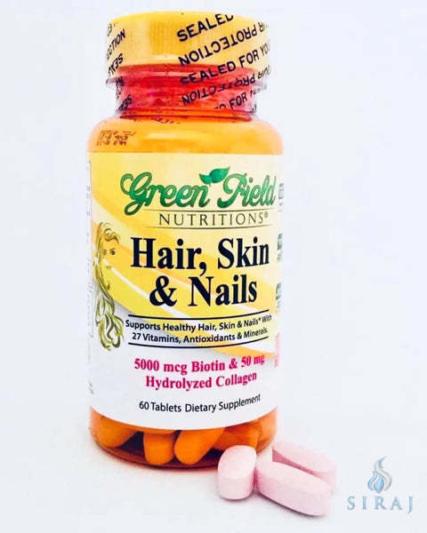 Hair Skin and Nails Tablets (5000 mcg Biotin and 50 mg Collagen) - Halal Vitamins - Greenfield Nutritions