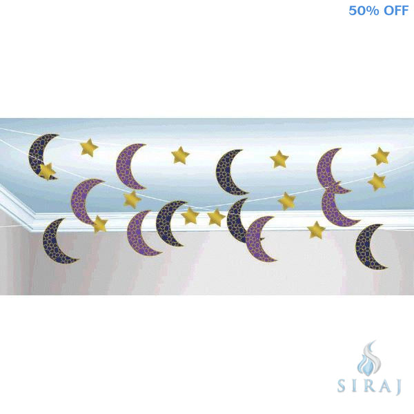 Crescent Moon & Star Eid String Decorations 6 Count - Party Decor - Amscan