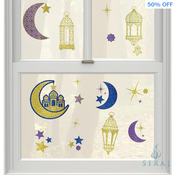 Eid Celebration Glitter Window Cling Decals 15 Count - Decor - Amscan