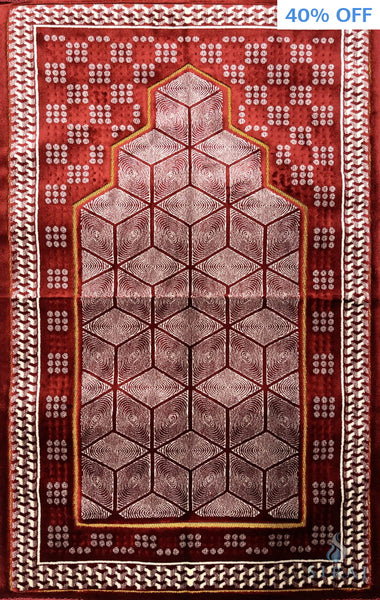 Luxury Plush Memory Foam Prayer Rug - Geometric - Red - Prayer Rugs - Siraj