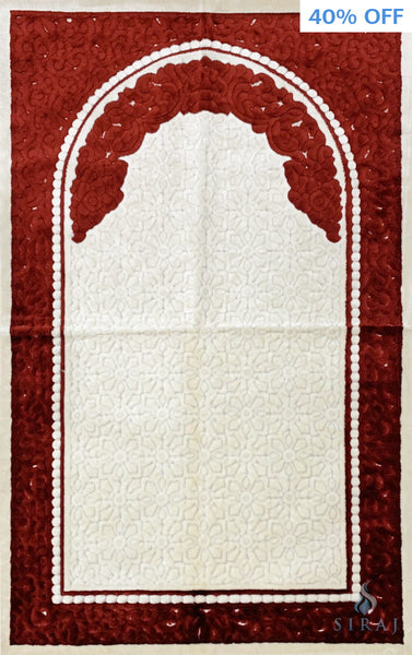Plush Velvet Prayer Rug - Sina Floral - Red - Prayer Rugs - Siraj