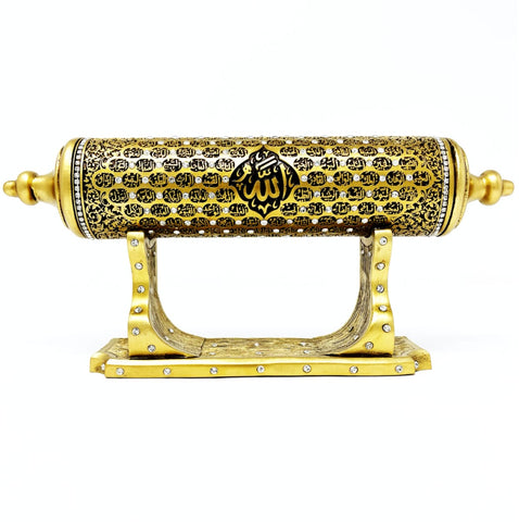 99 Names Of Allah - Esma ul Husna Scroll with Stand Gold - Islamic Home Decor - Sultan