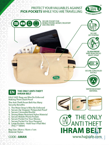 Anti-Theft Waist Bag and Ihram Belt - Travel Accessories - Hajj Safe