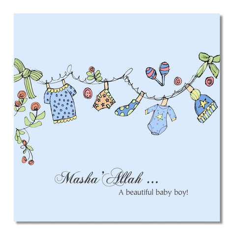 Baby Boy Clothesline - Greeting Cards - Islamic Moments