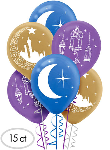 Crescent Moon & Mosque Eid Balloons 15ct - Balloons - Amscan