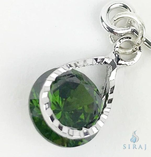 Droplet Hijab Pin - Silver - Sparkle Emerald - Hijab Pins - Azyaan Jewelry