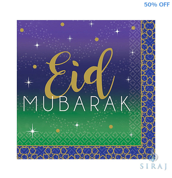 Eid Mubarak Beverage Napkins 16ct - Tableware - Amscan
