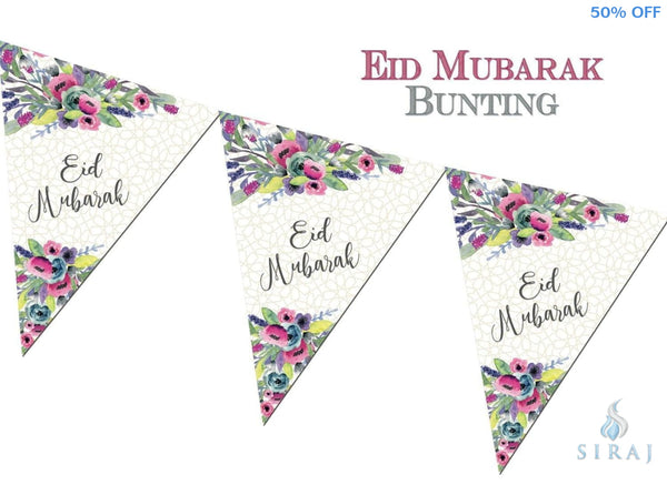 Eid Mubarak Bunting Kit - Watercolor Flowers - Decorations - Islamic Moments