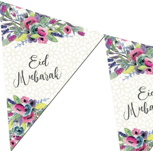 Eid Mubarak Bunting Kit - Watercolor Flowers - Decorations - Islamic Moments