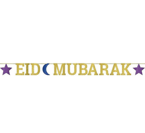 Eid Mubarak Glitter Ribbon Letter Banner - Banners - Amscan