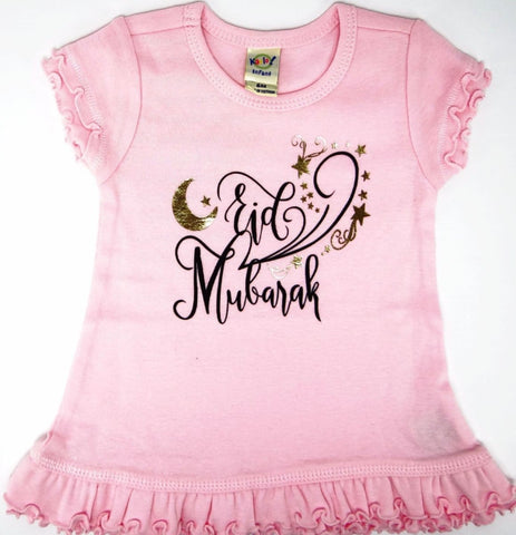 Eid Mubarak Ruffle Dress - Pink / 6M - Baby Clothing - Jasmine & Marigold