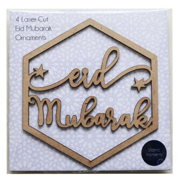 Eid Mubarak Wood Ornaments 4pk - Decorations - Islamic Moments