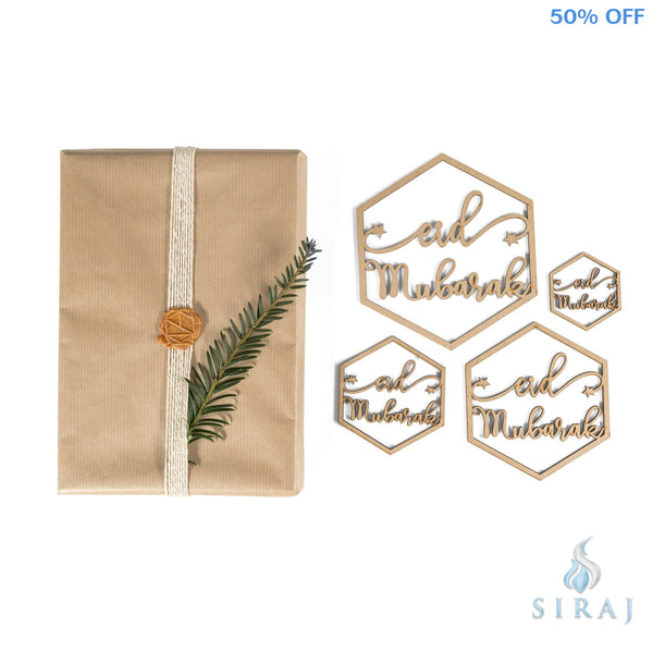 Eid Mubarak Wood Ornaments 4pk - Decorations - Islamic Moments