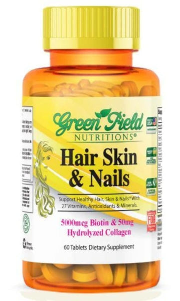 Hair Skin and Nails Tablets (5000 mcg Biotin and 50 mg Collagen) - Halal Vitamins - Greenfield Nutritions