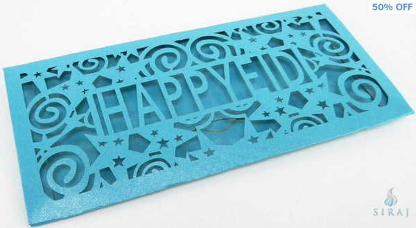 Happy Eid Money Envelopes - 6 Pack - Pearlescent Blue - Money Envelopes - Siraj