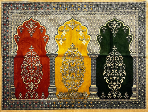 Luxury 3 Person Prayer Rug - Mihrab - Gold - Prayer Rugs - Siraj