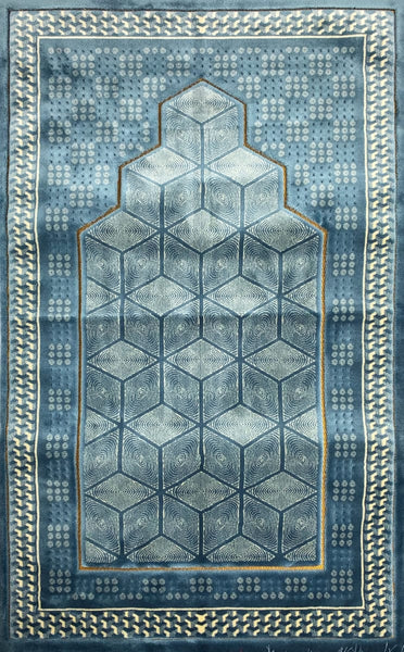 Luxury Plush Memory Foam Prayer Rug - Geometric Blue - Prayer Rugs - Siraj