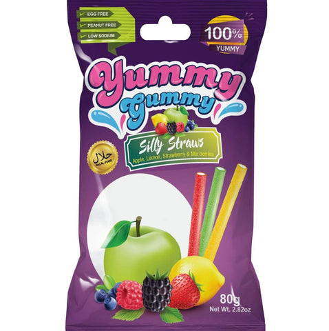 Mixed Fruit Silly Straws - Gummy Halal Candy 80g - Candy - Yummy Gummy