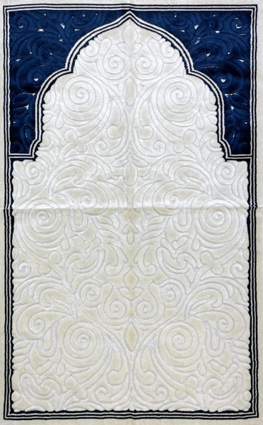 Plush Velvet Prayer Rug - Sina - Blue - Prayer Rugs - Siraj