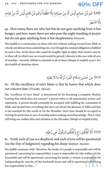 Provisions For The Seekers: A Manual Of Prophetic Hadiths With Commentary - Islamic Books - White Thread Press