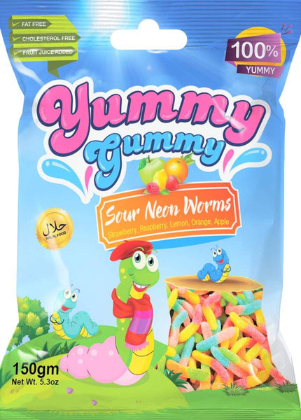 Sour Neon Worms - Gummy Halal Candy 150g - Candy - Yummy Gummy