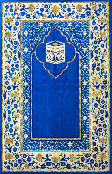 Standard Plush Prayer Rug - Kaaba Floral - Blue - Prayer Rugs - Siraj
