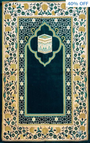 Standard Plush Prayer Rug - Kaaba Floral - Green - Prayer Rugs - Siraj