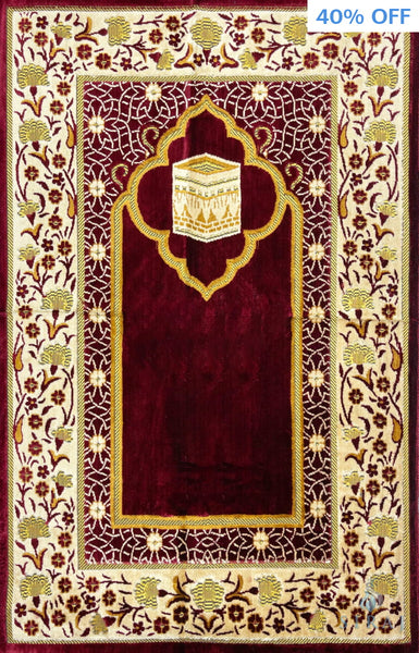 Standard Plush Prayer Rug - Kaaba Floral - Red - Prayer Rugs - Siraj