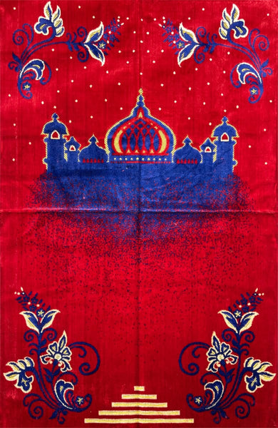 Standard Plush Prayer Rug - Masjid Silhouette - Red - Prayer Rugs - Siraj