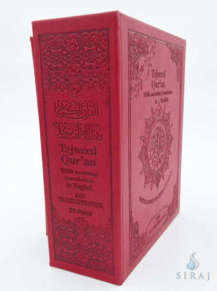 Tajweed Quran With English Translation & Transliteration In 30 Parts with Elegant Box - Red - Islamic Books - Dar Al-Maarifah