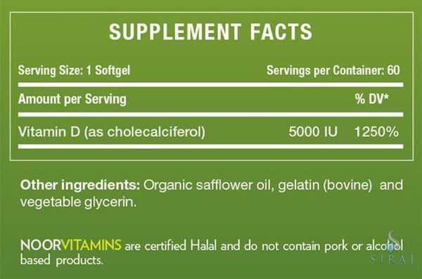 Vitamin D3 5000 I.U. - Halal Vitamins - Noor Vitamins